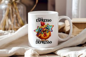 sarcastische mok more espresso less depresso