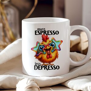 sarcastische mok more espresso less depresso