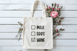 Tote bag Milk Eggs Wine