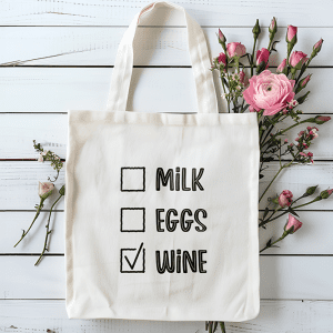 Tote bag Milk Eggs Wine