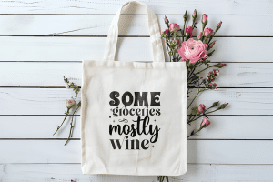 Tote bag Some groceries mostly wine