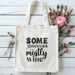 Tote bag Some groceries mostly wine